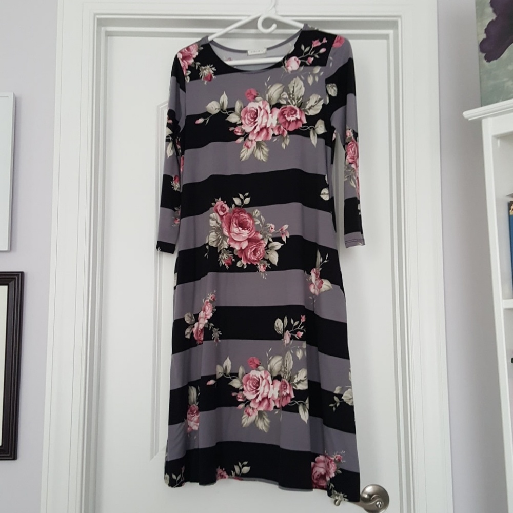 Floral and Stripe Knit Dress